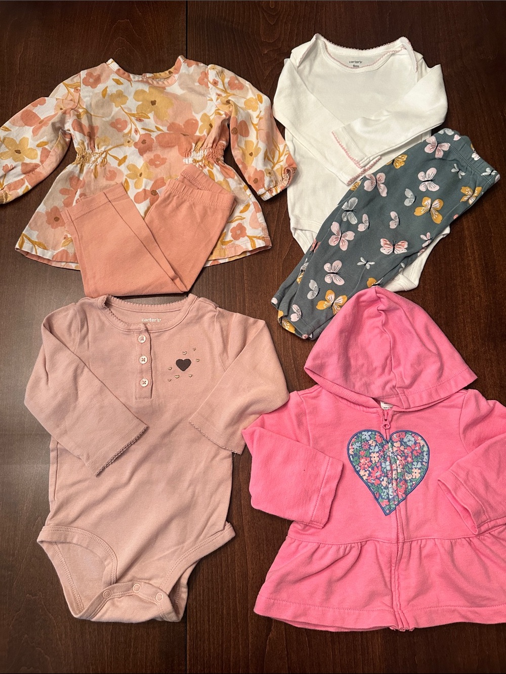 Carter’s Baby Girl Mixed Outfit Bundle - Pink, Peach, White, Gray, Floral